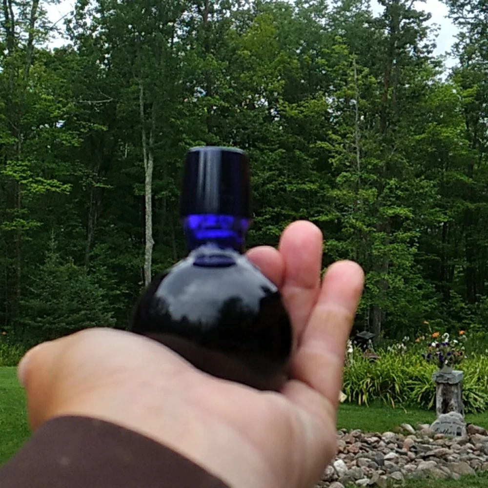 Vintage CRYSTAL Large Blue Bottle Stopper Art Glass Decanter  VNPLVC